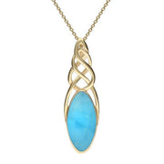 9ct Yellow Gold Turquoise Long Marquise Celtic Necklace P1391