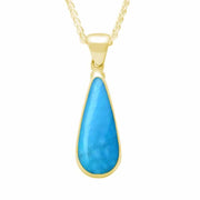 9ct Yellow Gold Turquoise Long Pear Necklace. P167.
