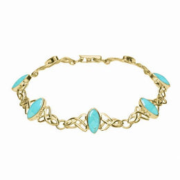 9ct Yellow Gold Turquoise Marquise Shaped Celtic Bracelet. B594.