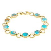 9ct Yellow Gold Turquoise Nine Stone Round Ring Bracelet. B537.