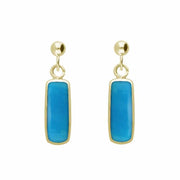9ct Yellow Gold Turquoise Oblong Drop Earrings E226