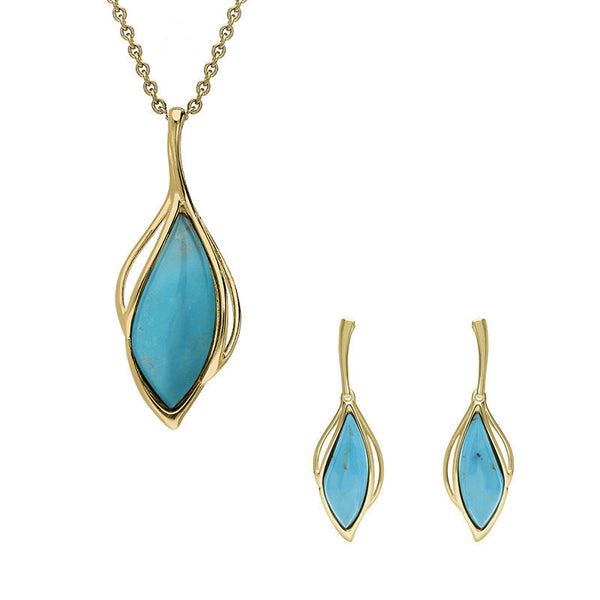 9ct Yellow Gold Turquoise Open Marquise Two Piece Set S231