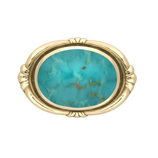 9ct Yellow Gold Turquoise Oval Fleur Brooch M057