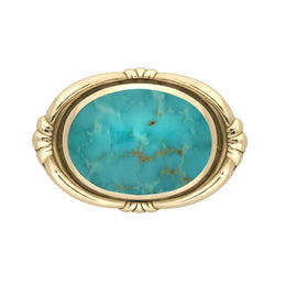 9ct Yellow Gold Turquoise Oval Fleur Brooch M057