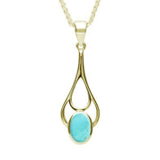 9ct Yellow Gold Turquoise Oval Spoon Necklace. P161.