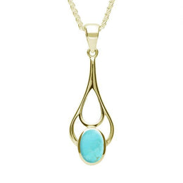 9ct Yellow Gold Turquoise Oval Spoon Necklace. P161.