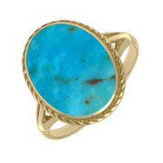 9ct Yellow Gold Turquoise Rope Edge Ring, R009
