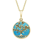 9ct Yellow Gold Turquoise Round Large Leaves Tree of Life Two Piece Set S0629ct Yellow Gold Turquoise Round Large Leaves Tree of Life Two Piece Set, S062.