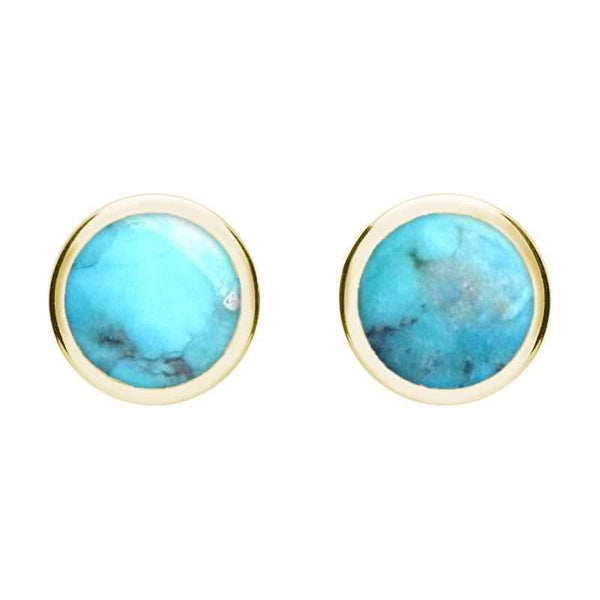 9ct Yellow Gold Turquoise Round Stud Earrings. E099.