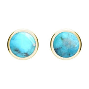 9ct Yellow Gold Turquoise Round Stud Earrings. E099.