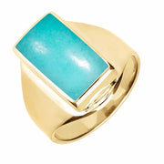 9ct Yellow Gold Turquoise Small Oblong Ring. R221.