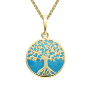 9ct Yellow Gold Turquoise Small Round Tree of Life Two Piece Set