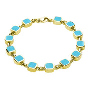 9ct Yellow Gold Turquoise Square Cushion Bracelet. B538.