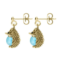 9ct Yellow Gold Turquoise Tiny Hedgehog Drop Earrings E2428