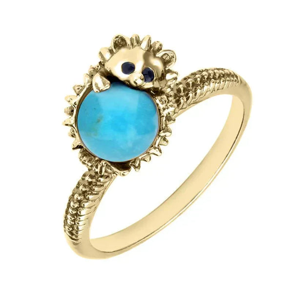 9ct Yellow Gold Turquoise Tiny Hedgehog Ring R1162