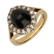 9ct Yellow Gold Whitby Jet 0.50ct Diamond Cluster Ring