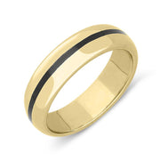 9ct Yellow Gold Whitby Jet 1mm Stone Inlaid Wedding Band Ring. R623.
