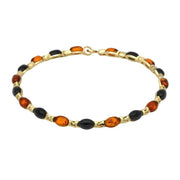 9ct Yellow Gold Whitby Jet Amber Nineteen Stone Marquise Link Bracelet B723