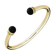9ct Yellow Gold Whitby Jet Bead Twist Bangle. B724.