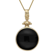 9ct Yellow Gold Whitby Jet Blue John Double Sided Fob Necklace