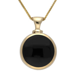 9ct Yellow Gold Whitby Jet Blue John Double Sided Round Dinky Fob Necklace
