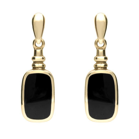 9ct Yellow Gold Whitby Jet Oblong Bottle Top Drop Earrings. E055.