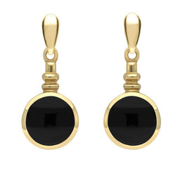9ct Yellow Gold Whitby Jet Bottle Top Drop Earrings E054