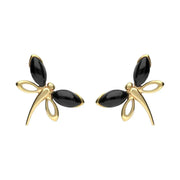 9ct Yellow Gold Whitby Jet Butterfly Stud Earrings E1898.