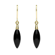 9ct Yellow Gold Whitby Jet Carved Marquise Drop Earrings E1529