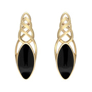 9ct Yellow Gold Whitby Jet Celtic Long Marquise Stud Earrings, E994.