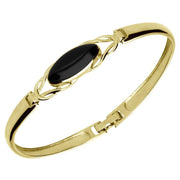 9ct Yellow Gold Whitby Jet Celtic Oval Clip Bangle B589