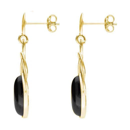 9ct Yellow Gold Whitby Jet Celtic Twist Drop Stud Earrings E984