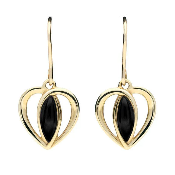 9ct Yellow Gold Whitby Jet Centre Stone Heart Two Piece Set S024