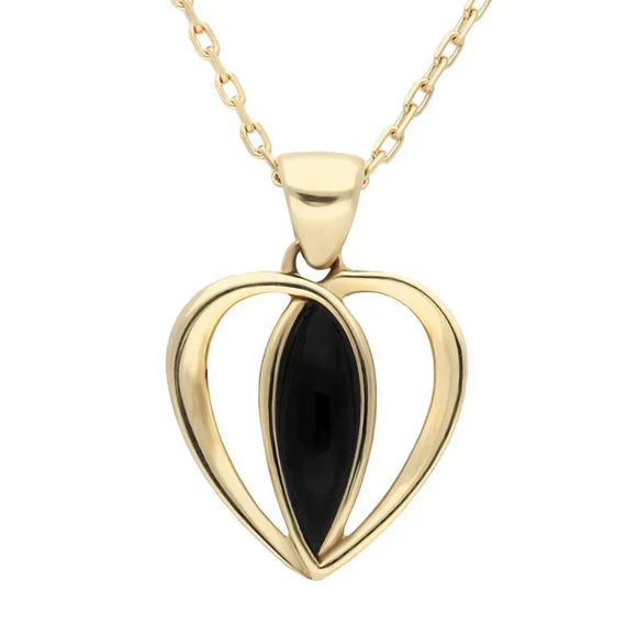 9ct Yellow Gold Whitby Jet Centre Stone Heart Two Piece Set S024