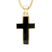 9ct Yellow Gold Whitby Jet Channel Set Cross Necklace P424