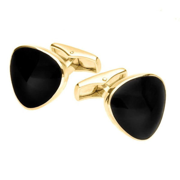 9ct Yellow Gold Whitby Jet Curved Triangle Cufflinks CL419