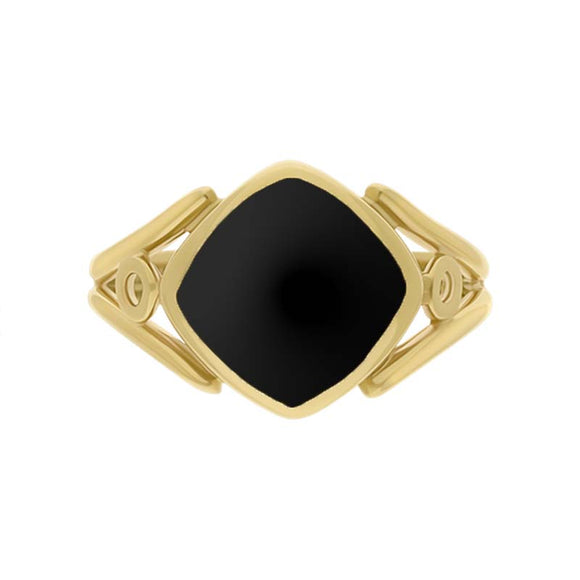 9ct Yellow Gold Whitby Jet Cushion Cut Ring R1246