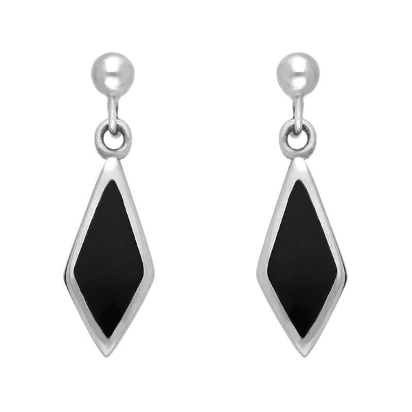 Sterling Silver Whitby Jet Dinky Diamond Drop Earrings E229