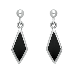 Sterling Silver Whitby Jet Dinky Diamond Drop Earrings E229
