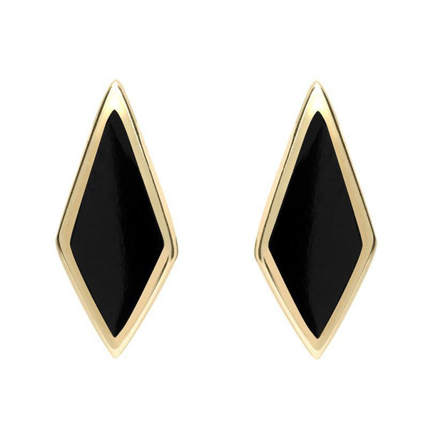 9ct Yellow Gold Whitby Jet Diamond Shaped Stud Earrings E282