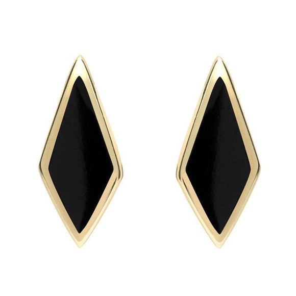 9ct Yellow Gold Whitby Jet Diamond Shaped Stud Earrings E282