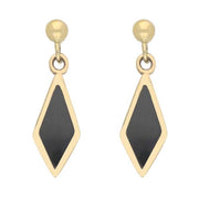 9ct Yellow Gold Whitby Jet Dinky Diamond Drop Earrings. E229