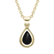 9ct Yellow Gold Whitby Jet Dinky Pear Drop Necklace. P049.