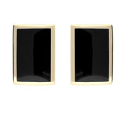 9ct Yellow Gold Whitby Jet Oblong Stud Earrings. E014.