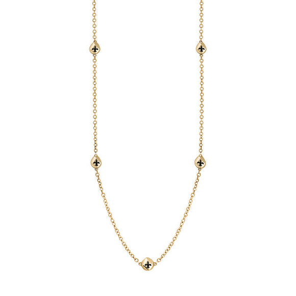 9ct Yellow Gold Whitby Jet Fleur De Lis Link Disc Chain Necklace