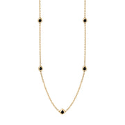 9ct Yellow Gold Whitby Jet Fleur De Lis Link Disc Chain Necklace