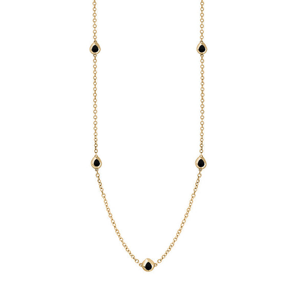 9ct Yellow Gold Whitby Jet Fleur De Lis Link Disc Chain Necklace