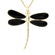 9ct Yellow Gold Whitby Jet Four Stone Dragonfly Necklace P460