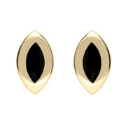 9ct Yellow Gold Whitby Jet Framed Marquise Stud Earrings. E561.