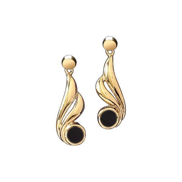9ct Yellow Gold Whitby Jet Gold Double Twist Drop Earrings E077